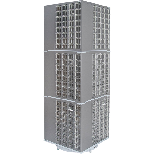 CF407 Armoire industrielle robuste avec carrousel &agrave; tiroirs, Acier, 384 tiroirs, 27" la x 27" p x 80" h, Gris