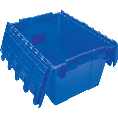 CG127 Contenant de distribution en plastique avec dessus basculant, 21,65" x 15,5" x 12,5", Bleu