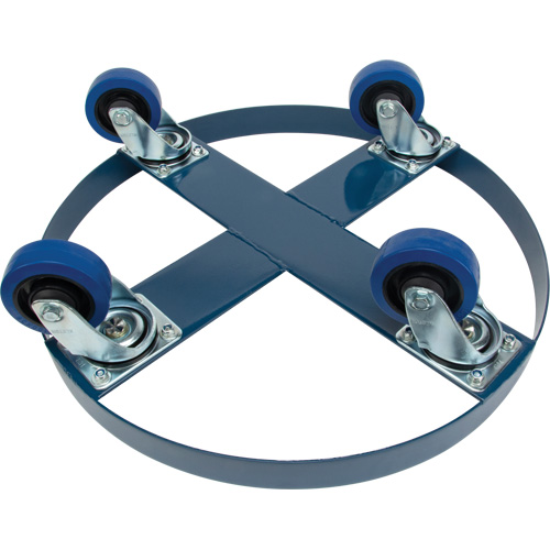 DC876 Drum Dolly, Steel, 1400 lbs. Capacity, 24" Diameter, Blue Elastic Casters
