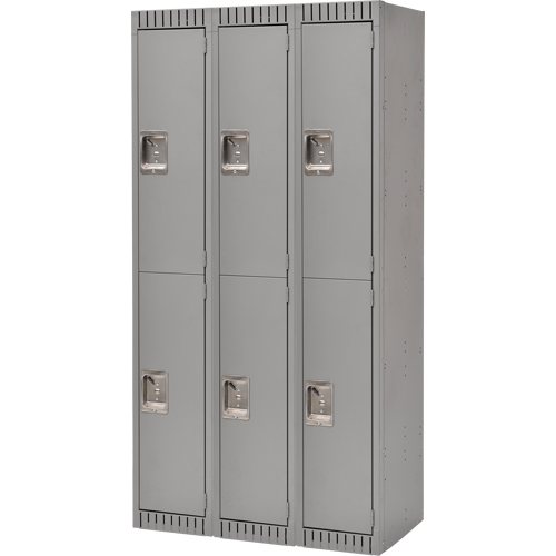 FL368 Lockers, 2 -tier, Bank of 3, 36" x 18" x 72", Steel, Grey, Knocked Down