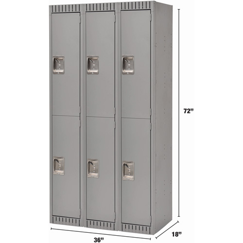 FL368 Lockers, 2 -tier, Bank of 3, 36" x 18" x 72", Steel, Grey, Knocked Down