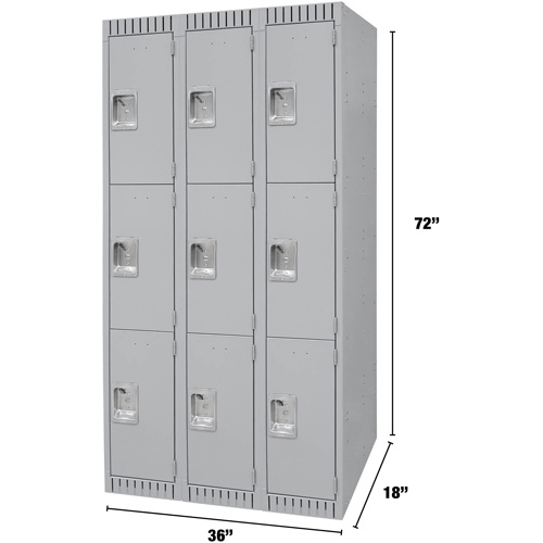 FN474 Casiers, 3 niveaux, Bloc de 3, 36" x 18" x 72", Acier, Gris, D&eacute;mont&eacute;