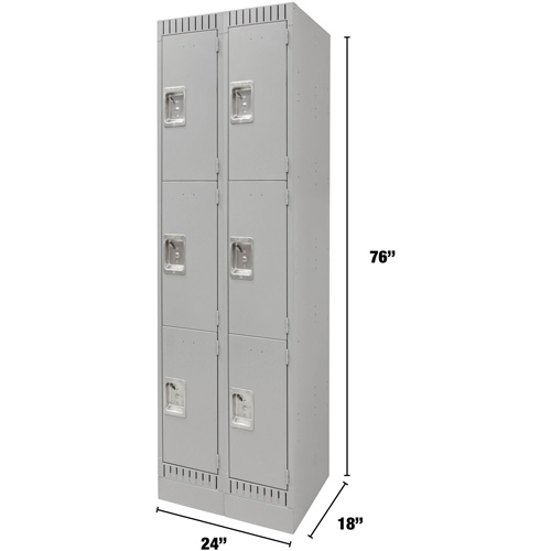 FN668 Casiers, 3 niveaux, Bloc de 2, 24" x 18" x 76", Acier, Gris, D&eacute;mont&eacute;