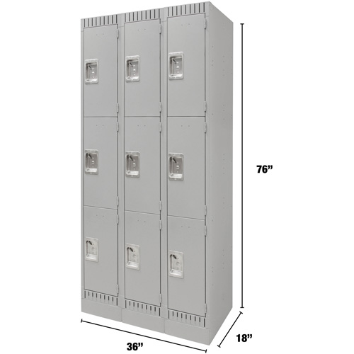 FN669 Casiers, 3 niveaux, Bloc de 3, 36" x 18" x 76", Acier, Gris, D&eacute;mont&eacute;