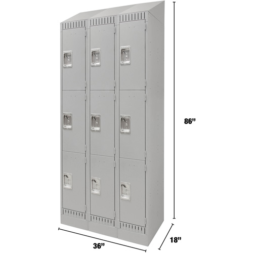 FN672 Casiers, 3 niveaux, Bloc de 3, 36" x 18" x 86", Acier, Gris, D&eacute;mont&eacute;