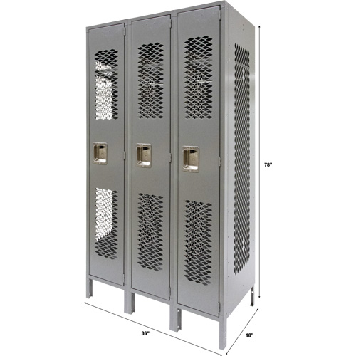 FN820 Casiers ventil&eacute;s, Bloc de 3, 36" x 18" x 78", Acier, Gris, D&eacute;mont&eacute;, Perfor&eacute;