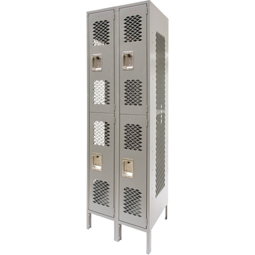 FN822 Casiers ventil&eacute;s, 2 niveaux, Bloc de 2, 24" x 18" x 78", Acier, Gris, D&eacute;mont&eacute;, Perfor&eacute;
