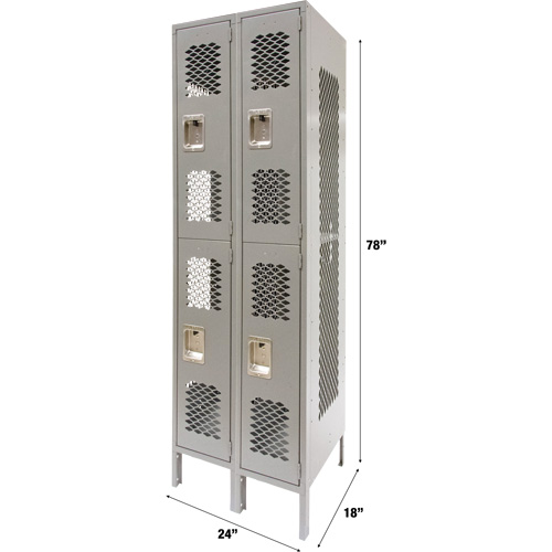 FN822 Casiers ventil&eacute;s, 2 niveaux, Bloc de 2, 24" x 18" x 78", Acier, Gris, D&eacute;mont&eacute;, Perfor&eacute;