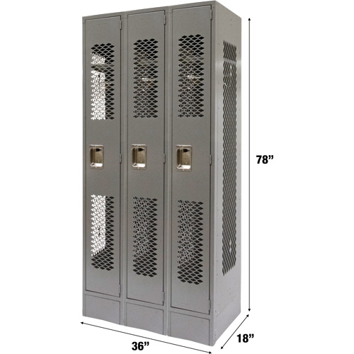 FN850 Casiers ventil&eacute;s, Bloc de 3, 36" x 18" x 78", Acier, Gris, D&eacute;mont&eacute;, Perfor&eacute;