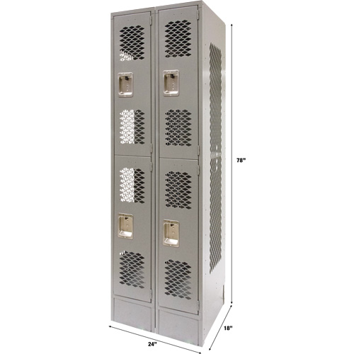 FN852 Casiers ventil&eacute;s, 2 niveaux, Bloc de 2, 24" x 18" x 78", Acier, Gris, D&eacute;mont&eacute;, Perfor&eacute;