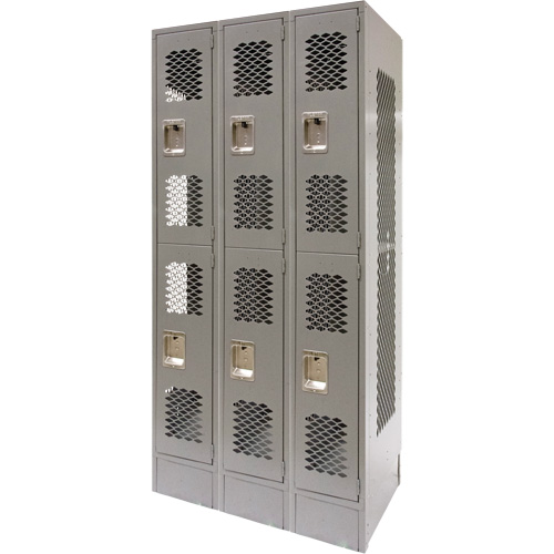 FN853 Casiers ventil&eacute;s, 2 niveaux, Bloc de 3, 36" x 18" x 78", Acier, Gris, D&eacute;mont&eacute;, Perfor&eacute;