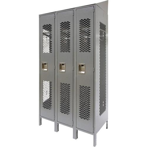 FN856 Casiers ventil&eacute;s, Bloc de 3, 36" x 18" x 88", Acier, Gris, D&eacute;mont&eacute;, Perfor&eacute;