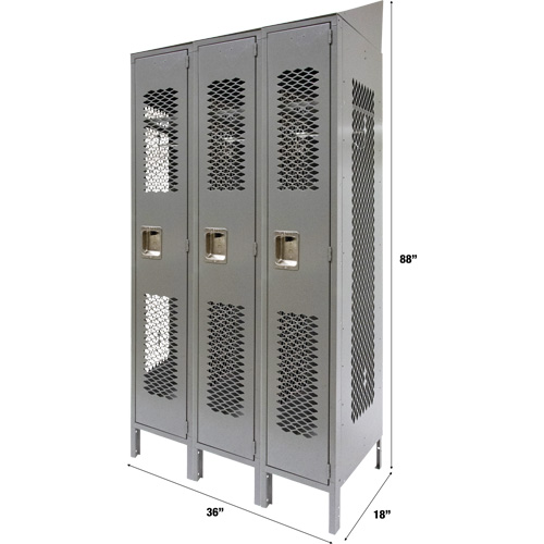 FN856 Casiers ventil&eacute;s, Bloc de 3, 36" x 18" x 88", Acier, Gris, D&eacute;mont&eacute;, Perfor&eacute;