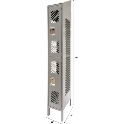 FN857 Casiers ventil&eacute;s, 2 niveaux, 12" x 18" x 88", Acier, Gris, D&eacute;mont&eacute;, Perfor&eacute;