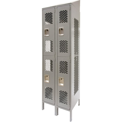 FN858 Casiers ventil&eacute;s, 2 niveaux, Bloc de 2, 24" x 18" x 88", Acier, Gris, D&eacute;mont&eacute;, Perfor&eacute;