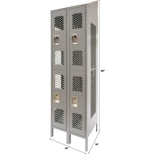 FN858 Casiers ventil&eacute;s, 2 niveaux, Bloc de 2, 24" x 18" x 88", Acier, Gris, D&eacute;mont&eacute;, Perfor&eacute;