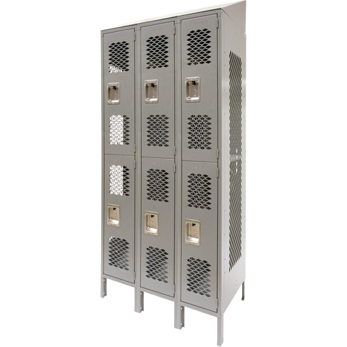 FN859 Casiers ventil&eacute;s, 2 niveaux, Bloc de 3, 36" x 18" x 88", Acier, Gris, D&eacute;mont&eacute;, Perfor&eacute;
