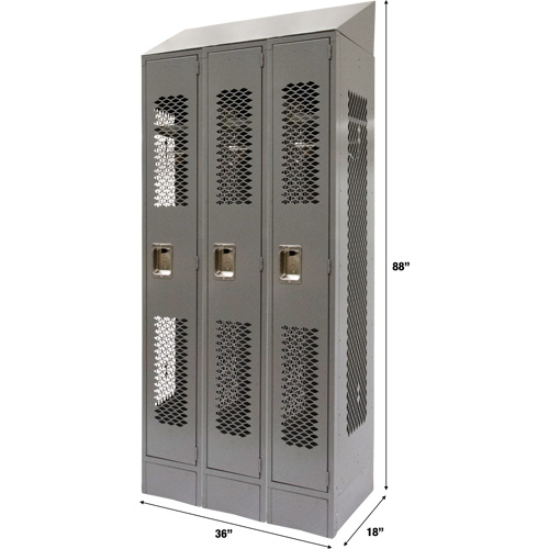 FN862 Casiers ventil&eacute;s, Bloc de 3, 36" x 18" x 88", Acier, Gris, D&eacute;mont&eacute;, Perfor&eacute;