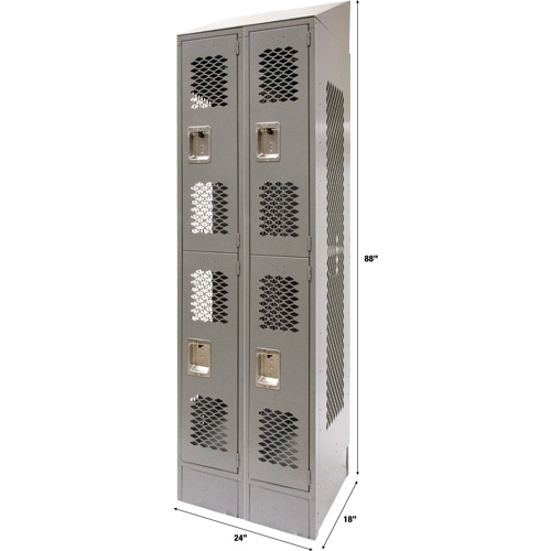 FN864 Casiers ventil&eacute;s, 2 niveaux, Bloc de 2, 24" x 18" x 88", Acier, Gris, D&eacute;mont&eacute;, Perfor&eacute;