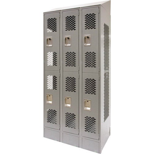 FN865 Casiers ventil&eacute;s, 2 niveaux, Bloc de 3, 36" x 18" x 88", Acier, Gris, D&eacute;mont&eacute;, Perfor&eacute;
