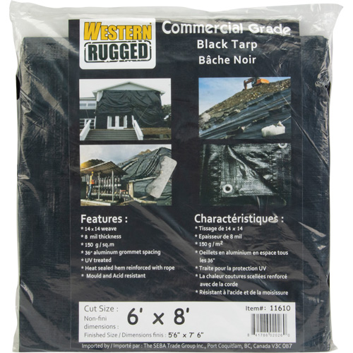 JI327 Tarp, Light Industrial Duty, Black, 6' x 8' x 8 mils