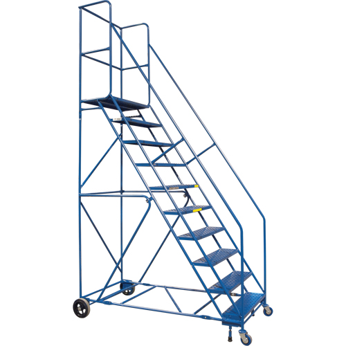 MA623 CSA-Certified Rolling Step Ladder with Locking Step, 10 Steps, 30" Step Width, 89" Platform Height, Steel