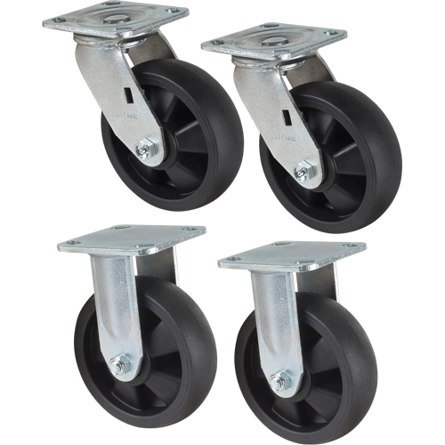 MD338 Caster Set, Rigid/Swivel, 6" (152.4 mm), Nylon, 2400 lbs. (1089 kg.)