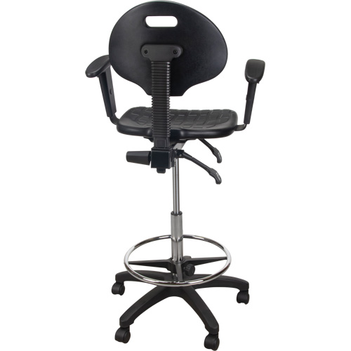 Kleton OR334 Heavy-Duty Ergonomic Stool with Adjustable Arm Rests & Nylon Stem Casters, Mobile, Adjustable, 39" - 48", Polyurethane Seat, Black