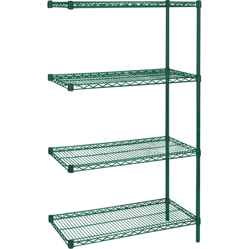 RL649 Heavy-Duty Green Epoxy Finish Wire Shelving, Add-On Kit, 4 Tiers, 36" W x 63" H x 18" D