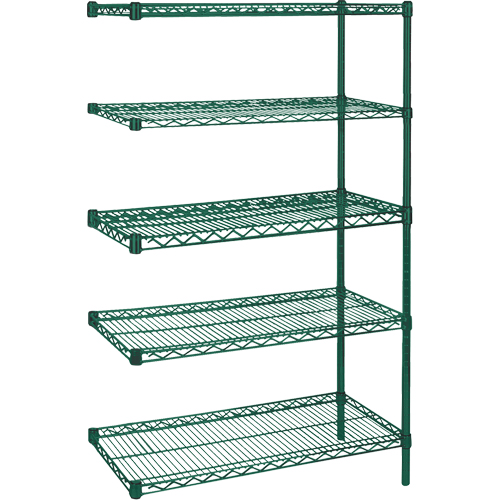 RN102 Heavy-Duty Green Epoxy Finish Wire Shelving, Add-On Kit, 5 Tiers, 30" W x 74" H x 14" D