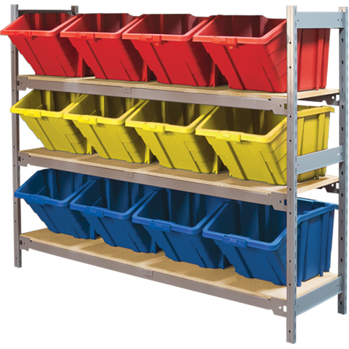 RL988 &eacute;tag&egrave;res larges avec bacs g&eacute;ants en plastique, Acier, Sans boulons, Capacit&eacute; 800 lb, 66" la x 60" h x 18" p