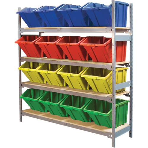 RL989 &eacute;tag&egrave;res larges avec bacs g&eacute;ants en plastique, Acier, Sans boulons, Capacit&eacute; 800 lb, 66" la x 72" h x 18" p