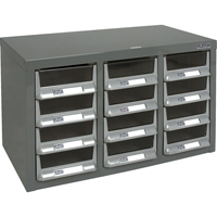 KPC-100 Parts Cabinet, Galvanized Steel, 12 Drawers, 23" x 11-2/5" x 13-4/5", Grey CF283 | KLETON
