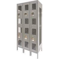 FN823 Casiers ventil&eacute;s, 2 niveaux, Bloc de 3, 36" x 18" x 78", Acier, Gris, D&eacute;mont&eacute;, Perfor&eacute;