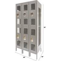FN823 Casiers ventil&eacute;s, 2 niveaux, Bloc de 3, 36" x 18" x 78", Acier, Gris, D&eacute;mont&eacute;, Perfor&eacute;