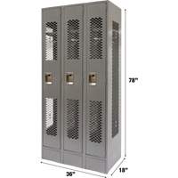 FN850 Casiers ventil&eacute;s, Bloc de 3, 36" x 18" x 78", Acier, Gris, D&eacute;mont&eacute;, Perfor&eacute;
