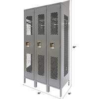 FN856 Casiers ventil&eacute;s, Bloc de 3, 36" x 18" x 88", Acier, Gris, D&eacute;mont&eacute;, Perfor&eacute;