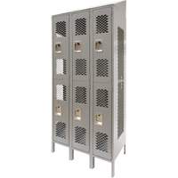 FN859 Casiers ventil&eacute;s, 2 niveaux, Bloc de 3, 36" x 18" x 88", Acier, Gris, D&eacute;mont&eacute;, Perfor&eacute;