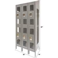FN859 Casiers ventil&eacute;s, 2 niveaux, Bloc de 3, 36" x 18" x 88", Acier, Gris, D&eacute;mont&eacute;, Perfor&eacute;