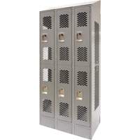 FN865 Casiers ventil&eacute;s, 2 niveaux, Bloc de 3, 36" x 18" x 88", Acier, Gris, D&eacute;mont&eacute;, Perfor&eacute;
