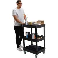 MQ184 Chariot utilitaire avec tablette &agrave; bordure profonde, 3 tiers, 19" x 39-1/2" x 28-1/4", Capacit&eacute; 330 lb