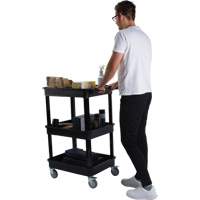 MQ184 Chariot utilitaire avec tablette &agrave; bordure profonde, 3 tiers, 19" x 39-1/2" x 28-1/4", Capacit&eacute; 330 lb