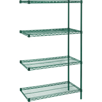RL649 Heavy-Duty Green Epoxy Finish Wire Shelving, Add-On Kit, 4 Tiers, 36" W x 63" H x 18" D