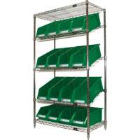 RN660 &eacute;tag&egrave;re en treillis m&eacute;tallique &agrave; tablettes inclin&eacute;es avec bacs, Tiers 5, 36" la x 63" h x 18" p
