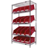 RN661 &eacute;tag&egrave;re en treillis m&eacute;tallique &agrave; tablettes inclin&eacute;es avec bacs, Tiers 5, 36" la x 63" h x 18" p